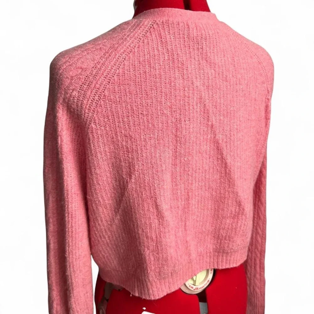 Bubble Gum Pink J Crew Cropped Wool & Alpaca Blend Cardigan With Gold Buttons